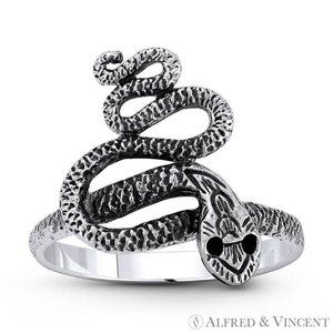 Snake Spirit Serpentine Charm Boho Ring in 925 Sterling Silver - Size 8